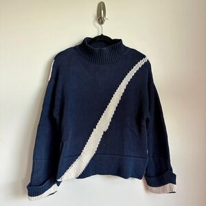 Victor Alfaro Collective Sweater Womens Small Navy Mock Neck Diagonal Stripe‎